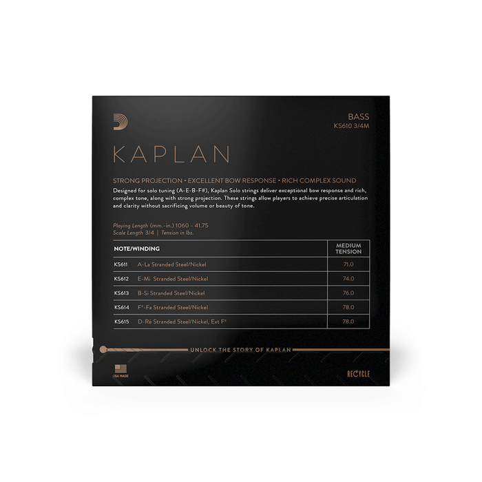 Kaplan Solo Bass String Medium 卡普兰贝斯独奏琴弦 中张力 KS610